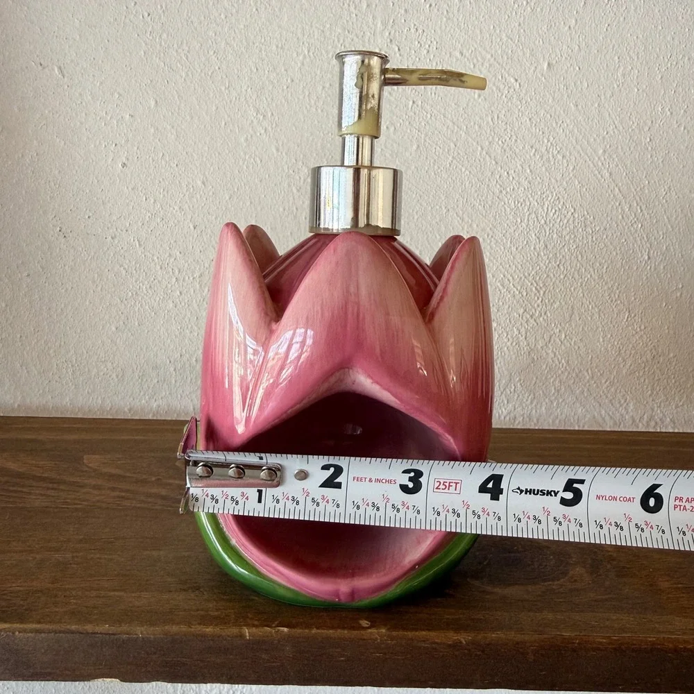 Vintage Avon RARE Pink Tulip Ceramic Soap Dispenser Sponge Holder Floral Decor